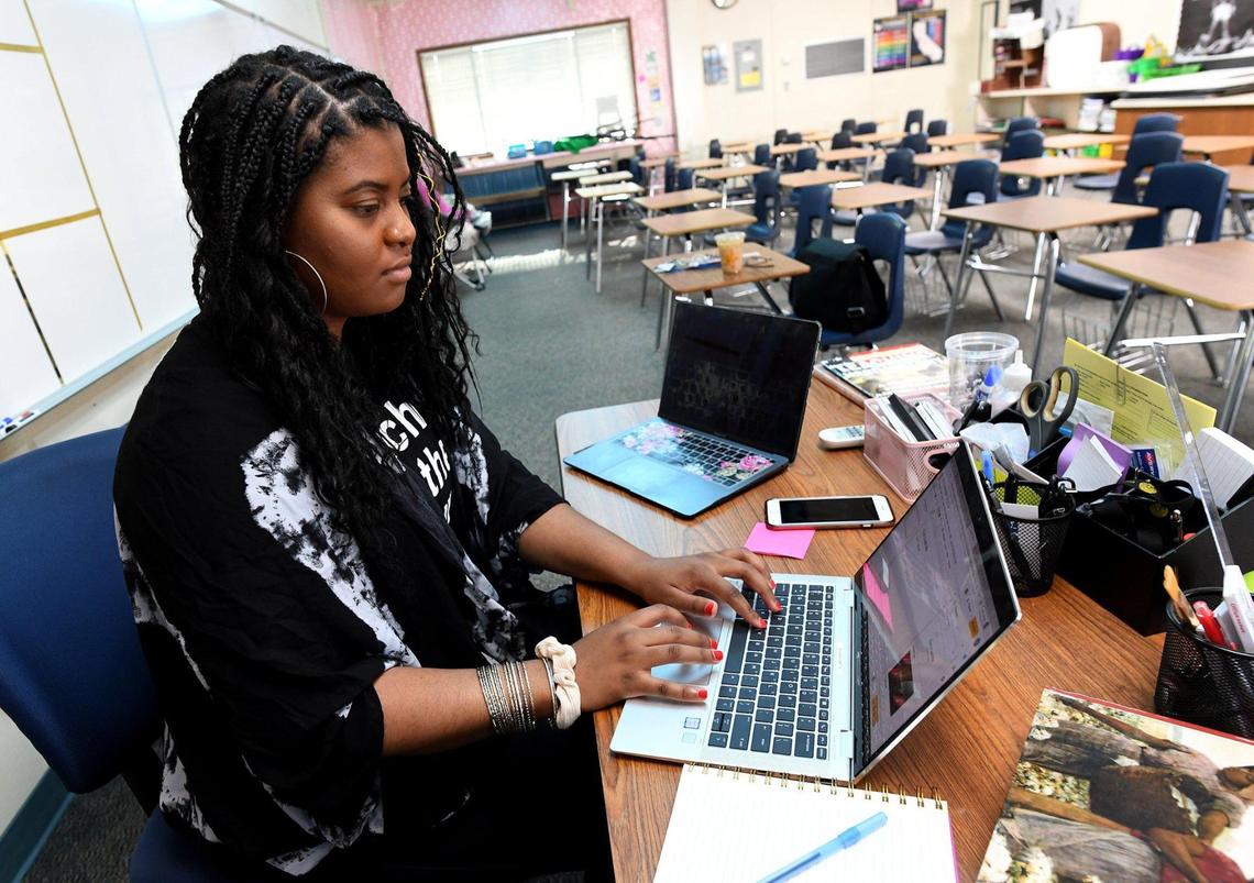 Edison High School Lauren Beal, teaches her students remotely due to the pandemic, Friday Aug. 28, 2020. Her future in education was largely influenced by her first Black teacher, Modella Jones, her first grade teacher. She strongly feels that having Black educators in the school systems is vitally important.