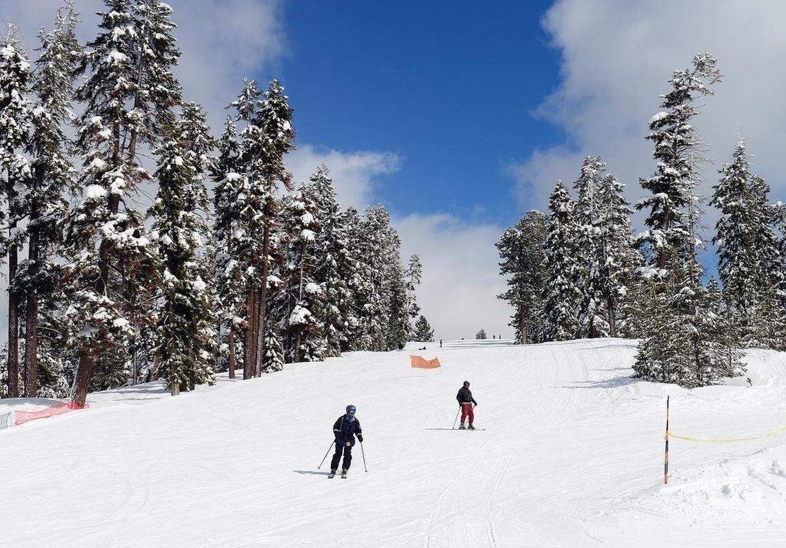 Skiers at China Peak Mountain Resort, just east of Huntington Lake.