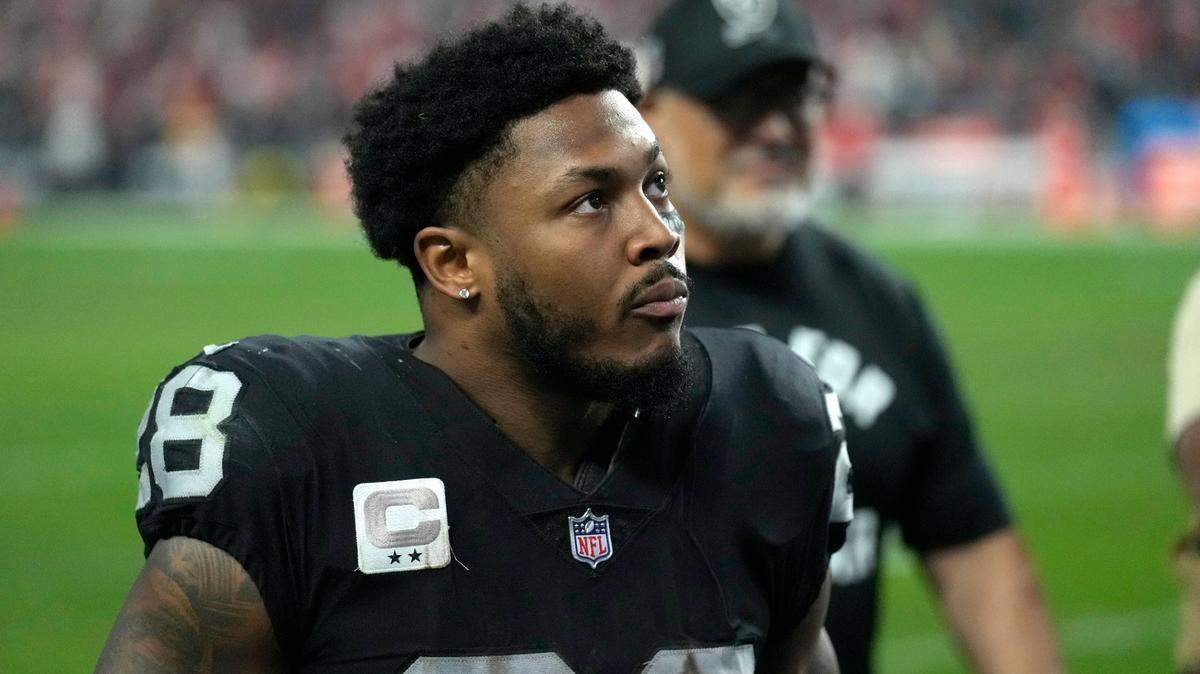 Las Vegas Raiders running back Josh Jacobs walks off the field following an NFL game against the Kansas City Chiefs Saturday, Jan. 7, 2023, in Las Vegas. The Chiefs won 31-13.