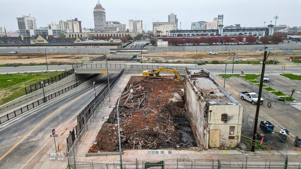 A building built in the late 1800s at Tulare Street and China Alley in Fresno's Chinatown has been mostly demolished and removed as of Tuesday, Dec. 9, 2025 after a fire burned through the vacant building on Dec. 7.