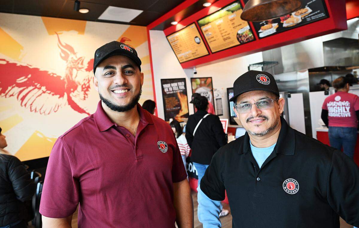 Emer Saleh, left, and Sam Bahaj, right, have partnered to open Teriyaki Madness at The Marketplace at El Paseo offering fresh teriyaki rice bowls and more. Photographed Wednesday, Dec. 17, 2025 in Fresno.