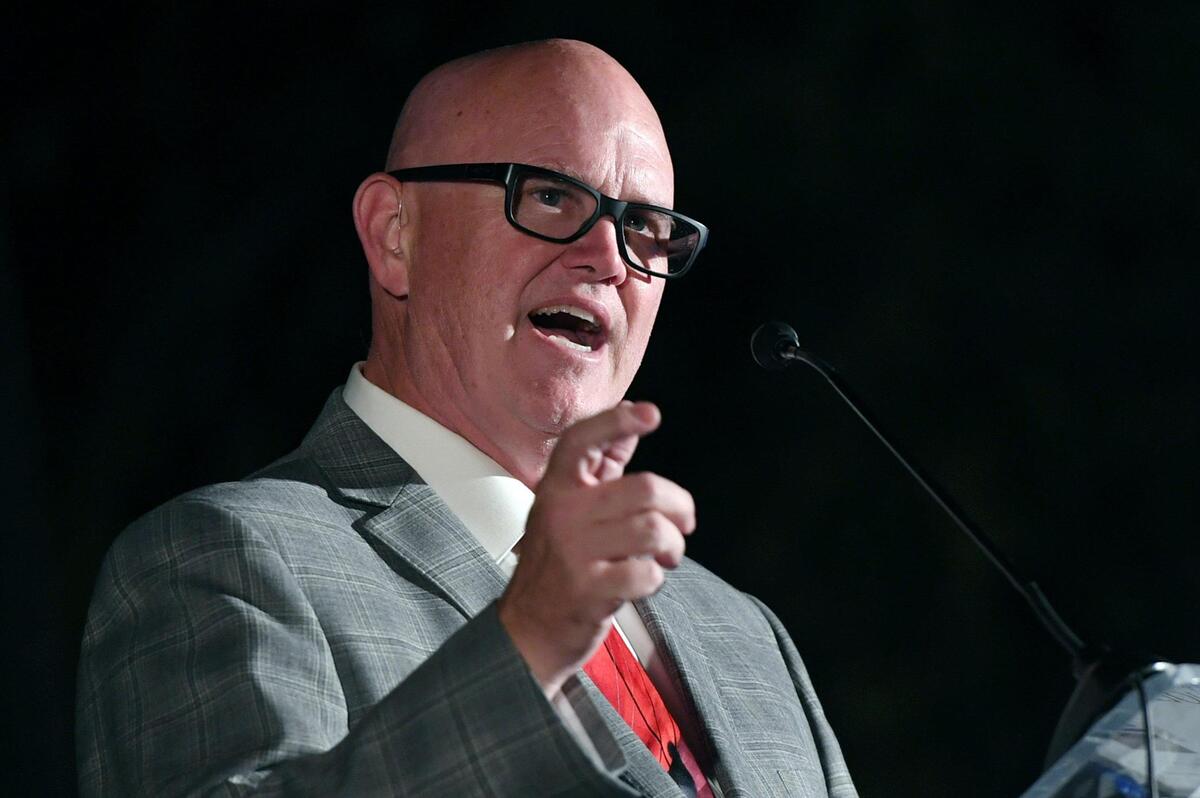 Bob Nelson, FUSD Superintendent and chairman of The Foundation for Fresno Unified Schools addresses the crowd at the State of Education Gala hosted at the Fresno Chaffee Zoo Thursday evening, Oct. 6, 2022 in Fresno.