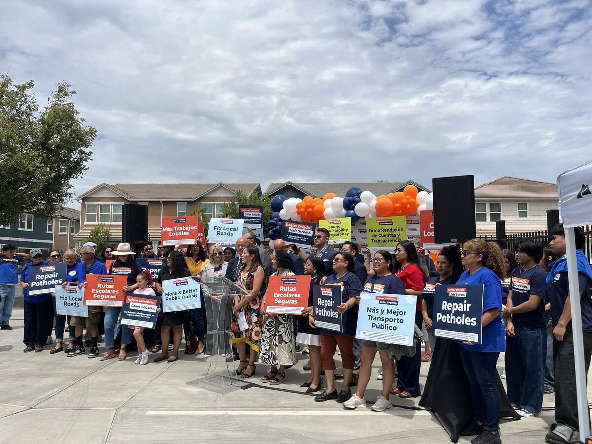 The Leadership Counsel for Justice and Accountability organized a rally on Monday, July 13, 2026, in downtown Fresno to urge support of the Better Roads, Safe Streets ballot measure to extend Measure C in the county.
