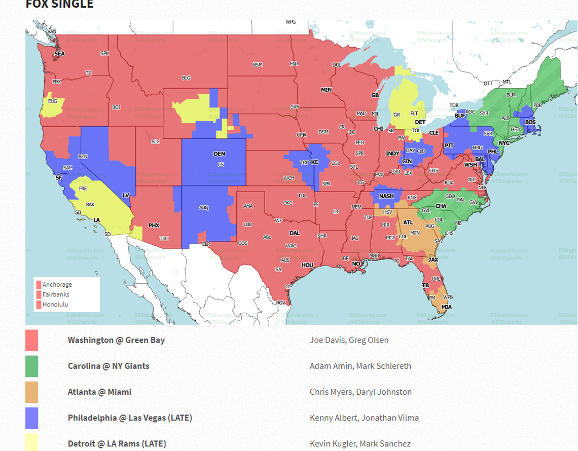 FOX’s TV coverage map of Week 7 NFL games on Sunday, Oct. 24, 2021.