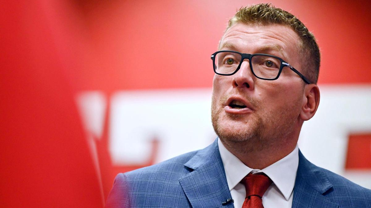 Matt Entz, after being introduced as Fresno State’s new head football coach, chats with media after a press conference Thursday, Dec. 5, 2024 in Fresno.