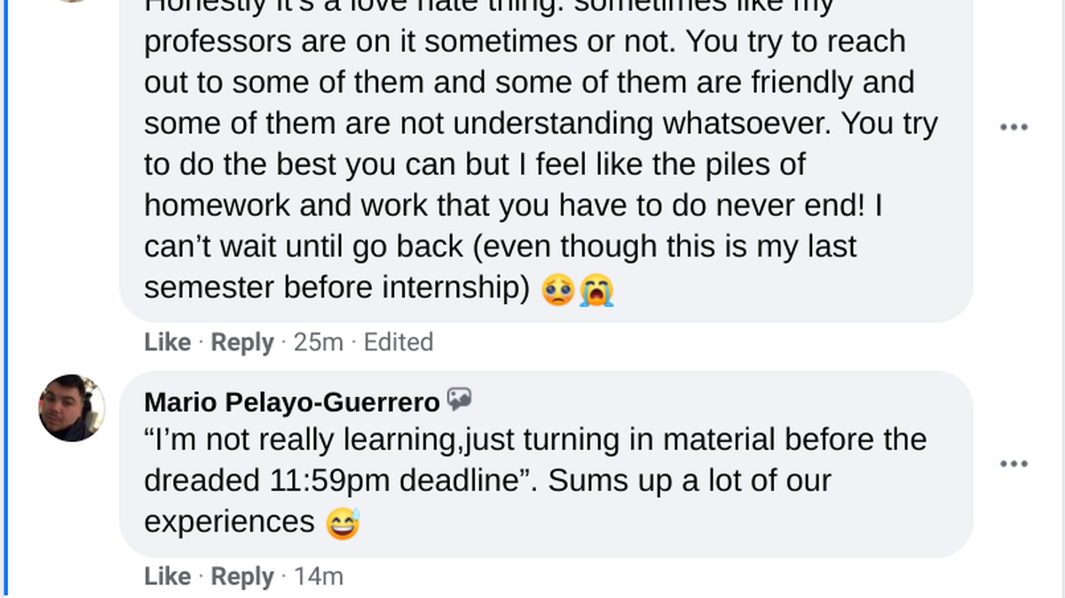 Fresno State students share their frustrations with online learning on Facebook on Friday, Oct. 2, 2020.
