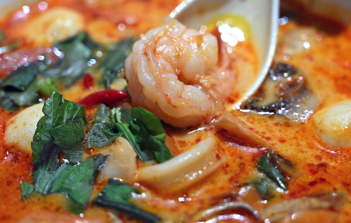 Thai soup with shrimp, fish balls and squid, offered at Thai Taste, a new restaurant serving authentic Thai street food at the corner of Bullard and Cedar avenues. Photographed Friday, June 14, 2024 in Fresno.