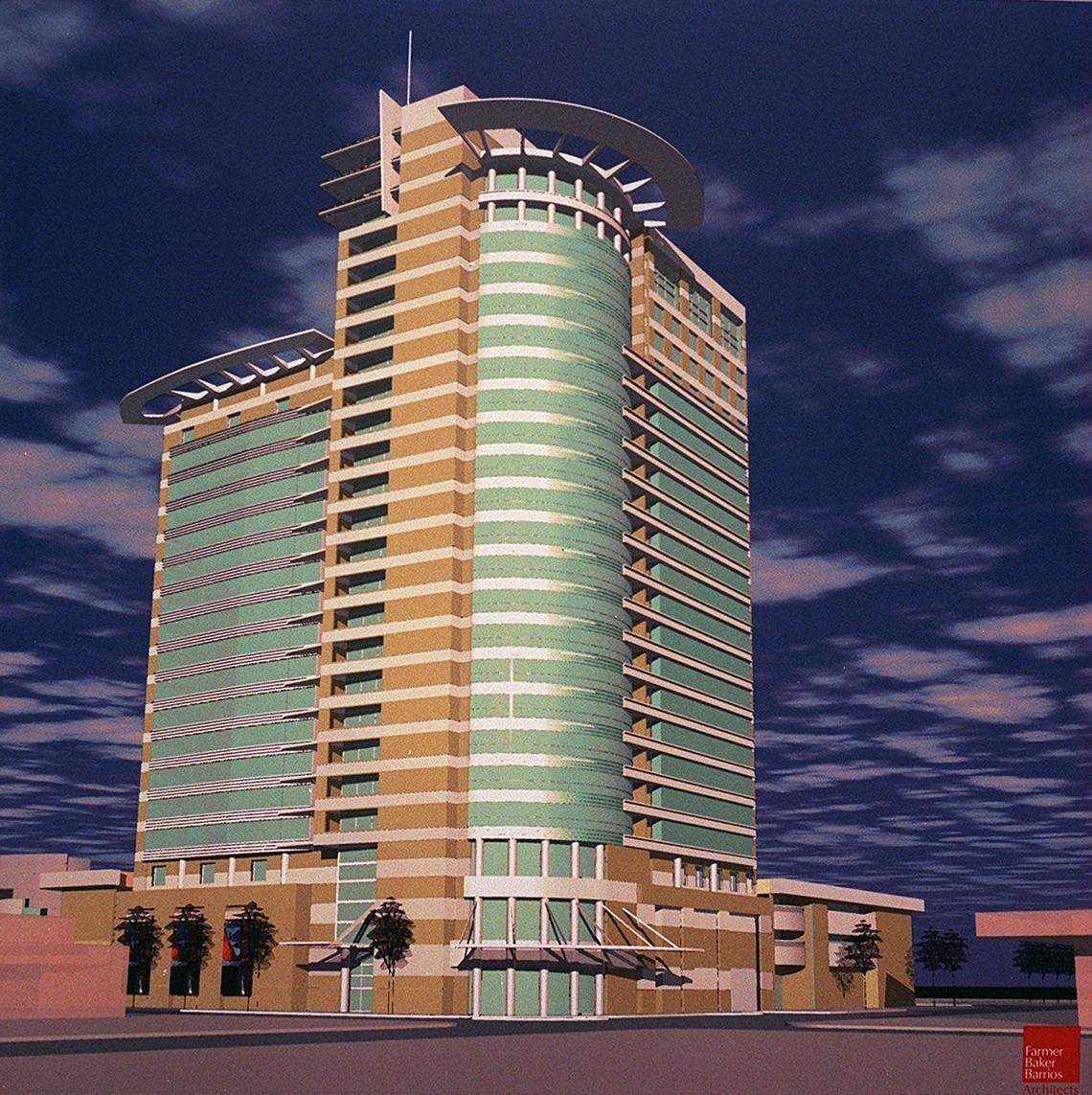 In 1998, a deal to built this 10-story, 400-room Sheraton hotel on a vacant lot in downtown Fresno next to the newly built Fresno Convention Center fell through.