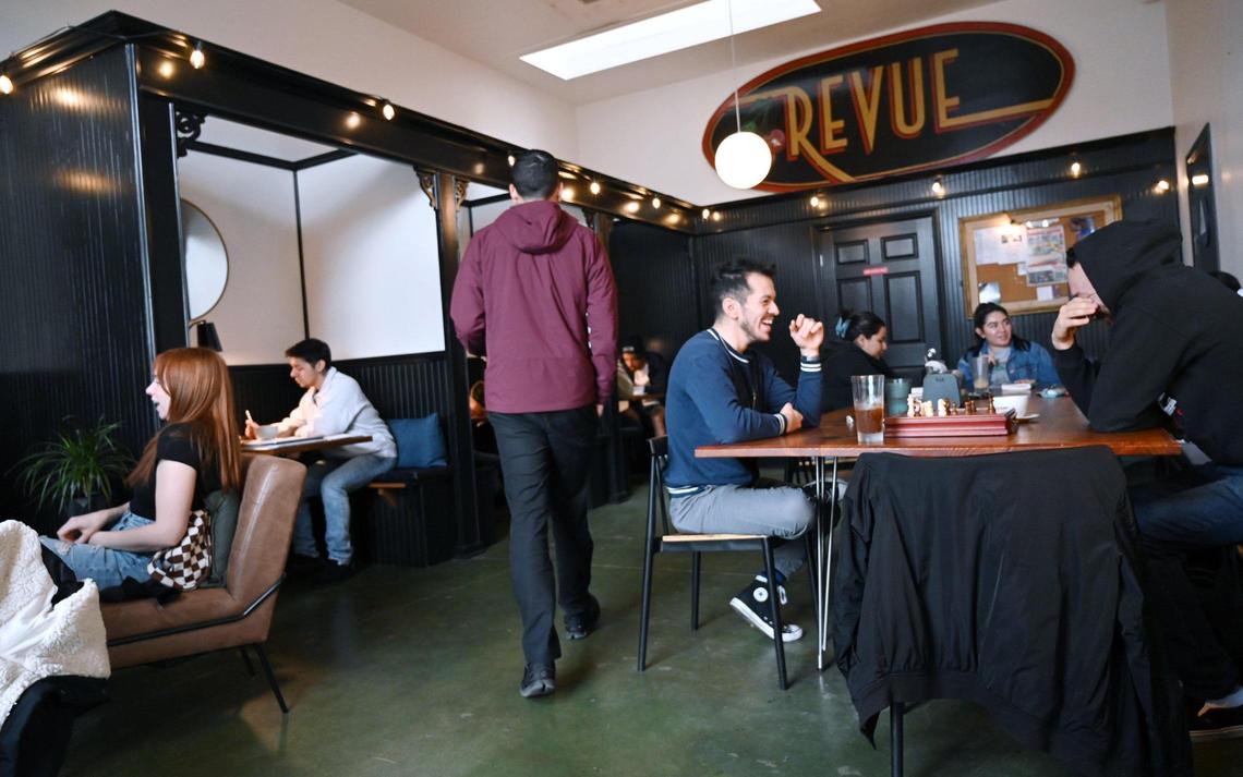 Component Coffee is honoring its predecessor, The Revue, by keeping its sign inside the newly opened coffee shop in the Tower District. Photographed Friday, Jan. 13, 2023 in Fresno.