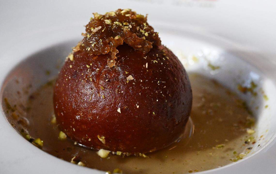 Gulab e Gulkand with Indian rose petal compote is a dessert offered at The Yellow Chilli in Fresno. Photographed Wednesday Jan. 7, 2026.
