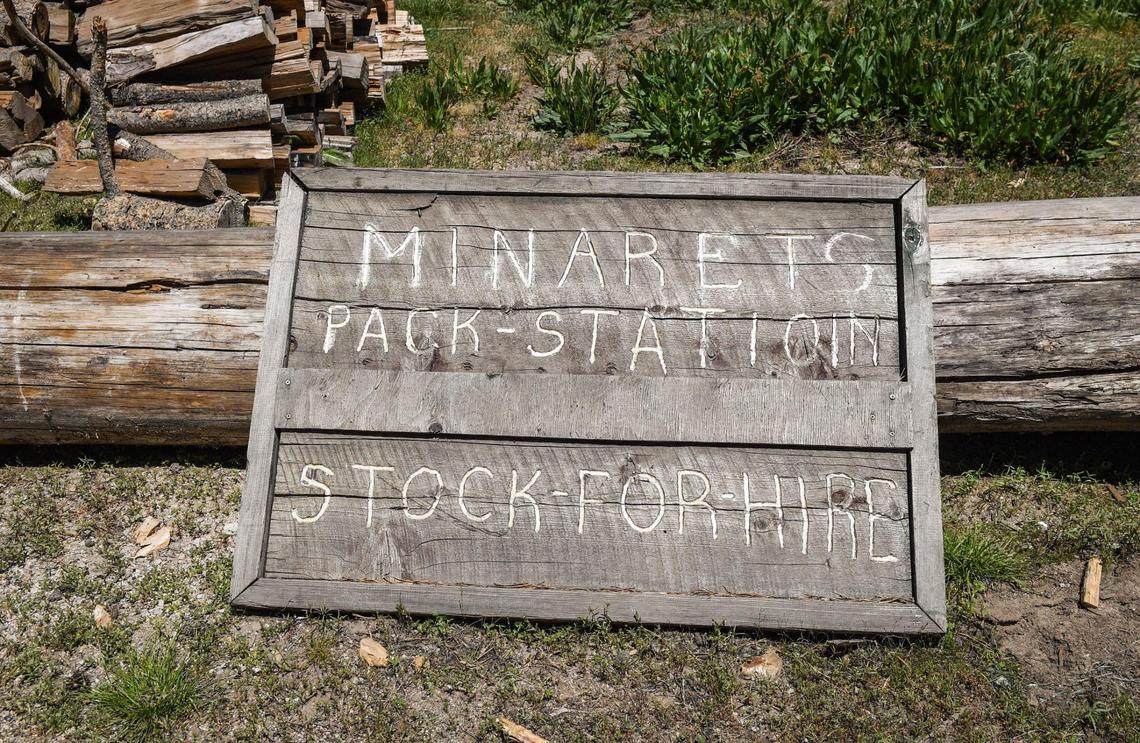 A sign for the Minarets Pack Station lies on the ground at the pack station’s office on Friday, June 11, 2021.