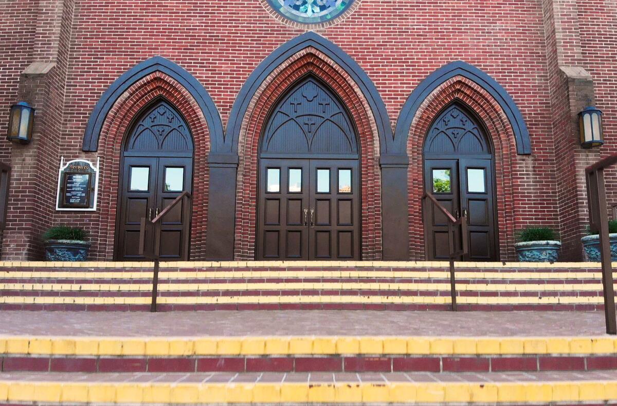 Empty front steps at St. John’s Cathedral Easter Sunday, April 12, 2020 in Fresno.