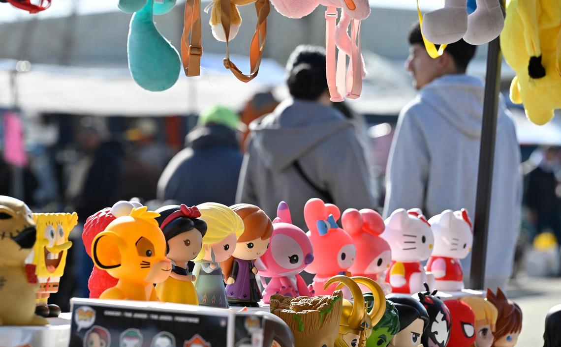 Toys are seen for sale at a vendor’s space at the busy Fresno Flea Market Sunday Feb. 16, 2025 in Fresno.