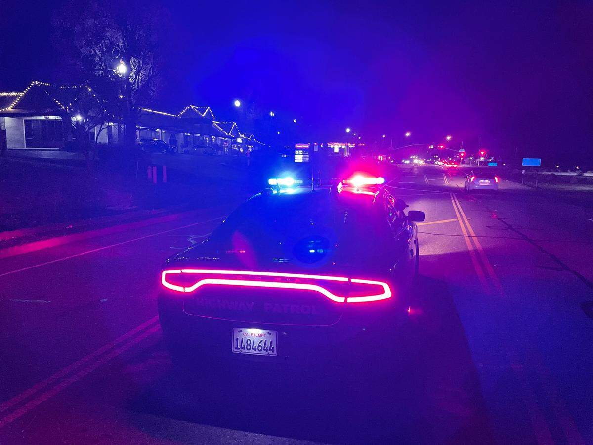 California Highway Patrol south on Friant Road in front of the Shell gas station after a vehicle crashed into a pole, shutting down traffic.