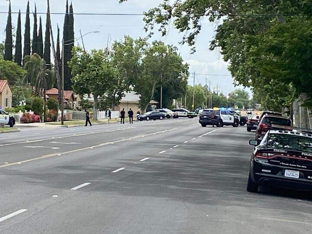 Police block Fresno Street near Klette Avenue in southwest Fresno after gunshots rang out Tuesday afternoon. One man suffered non-life threatening injuries and was taken to Community Regional Medical Center.