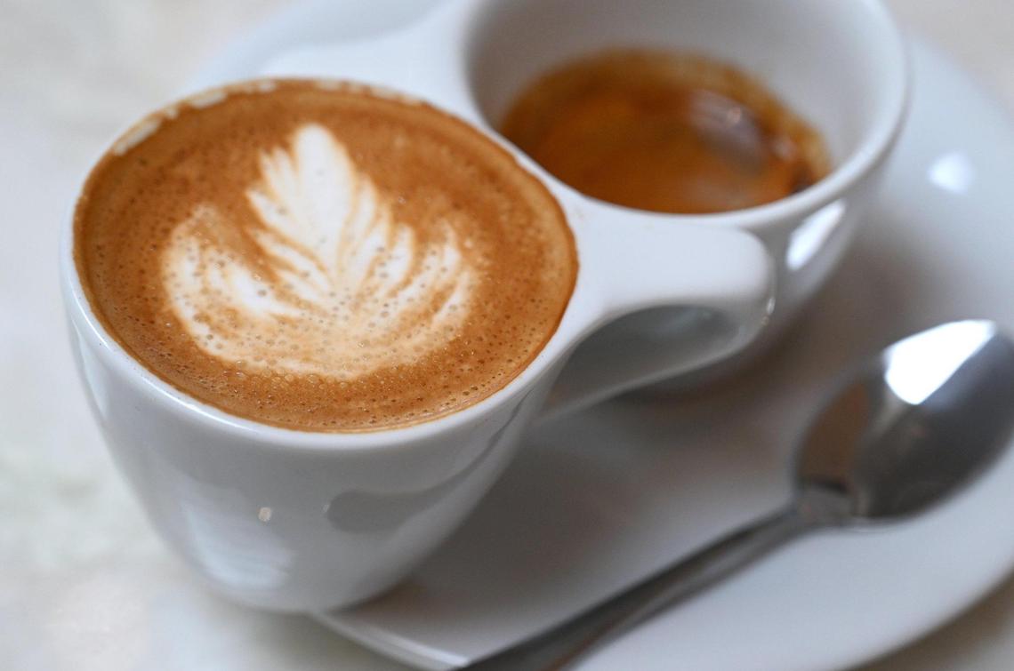 A 1+1 is a macchiato alongside a shot of espresso, one of many espresso drinks offered at Otherside Cafe, Brandon Smittcamp’s latest venture in northeast Fresno.