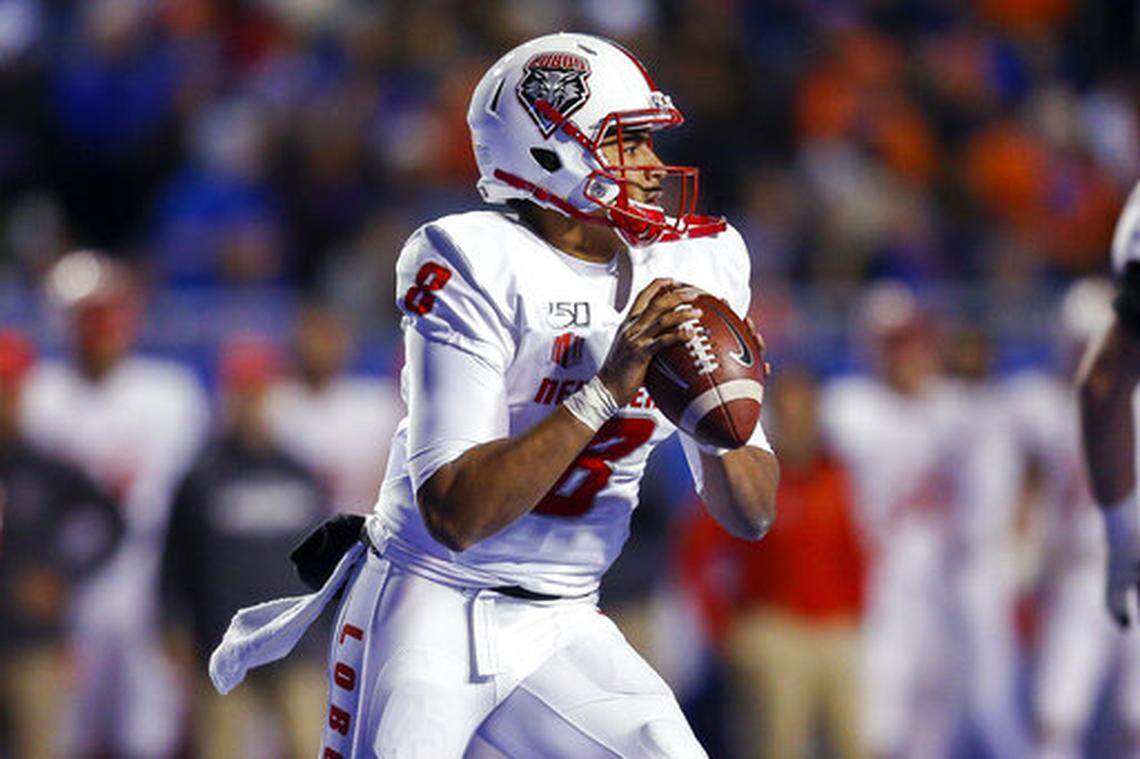 New Mexico quarterback Tevaka Tuioti, seen in 2019 action at Boise State, started the first two games of 2020 before he was sidelined by a concussion. He might be back against Fresno State.