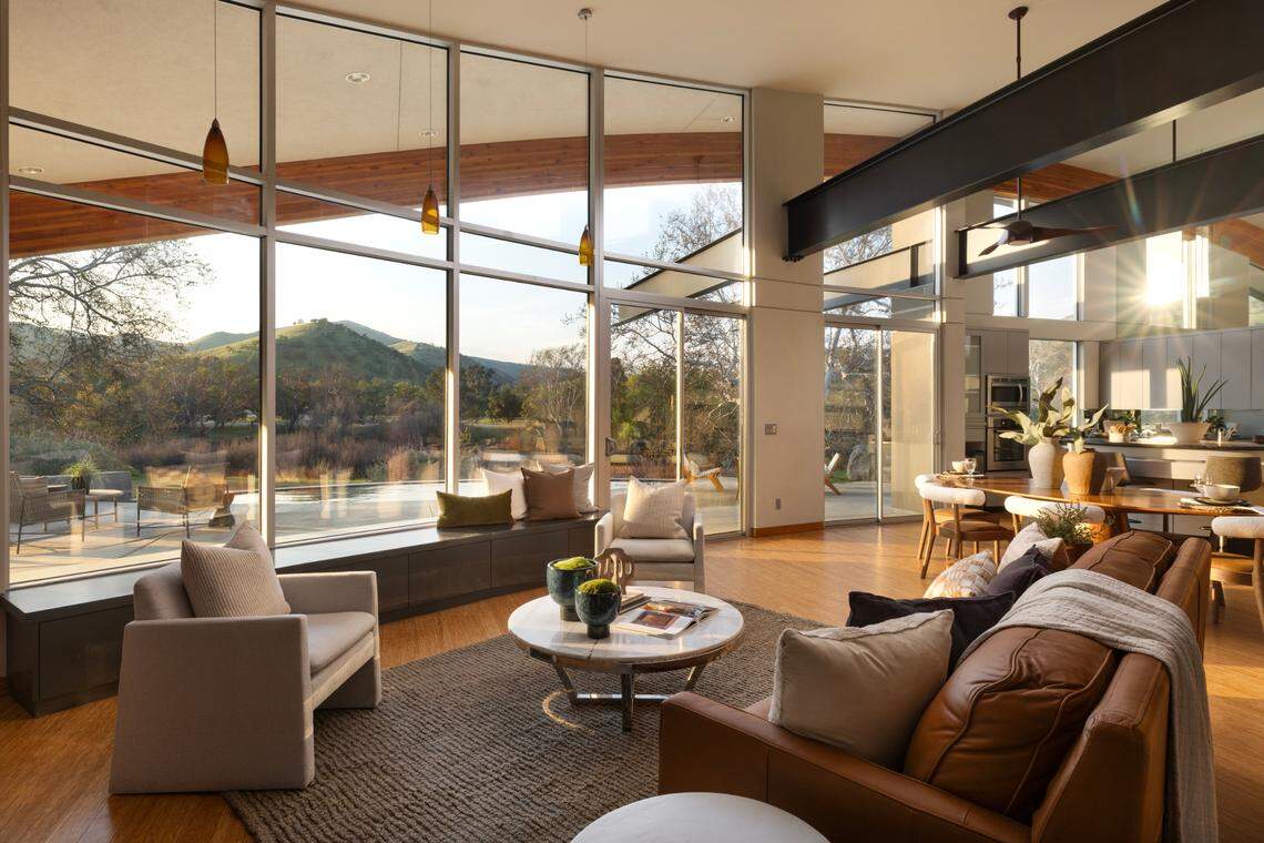 The home looks out to the Kings River in Sanger, California.