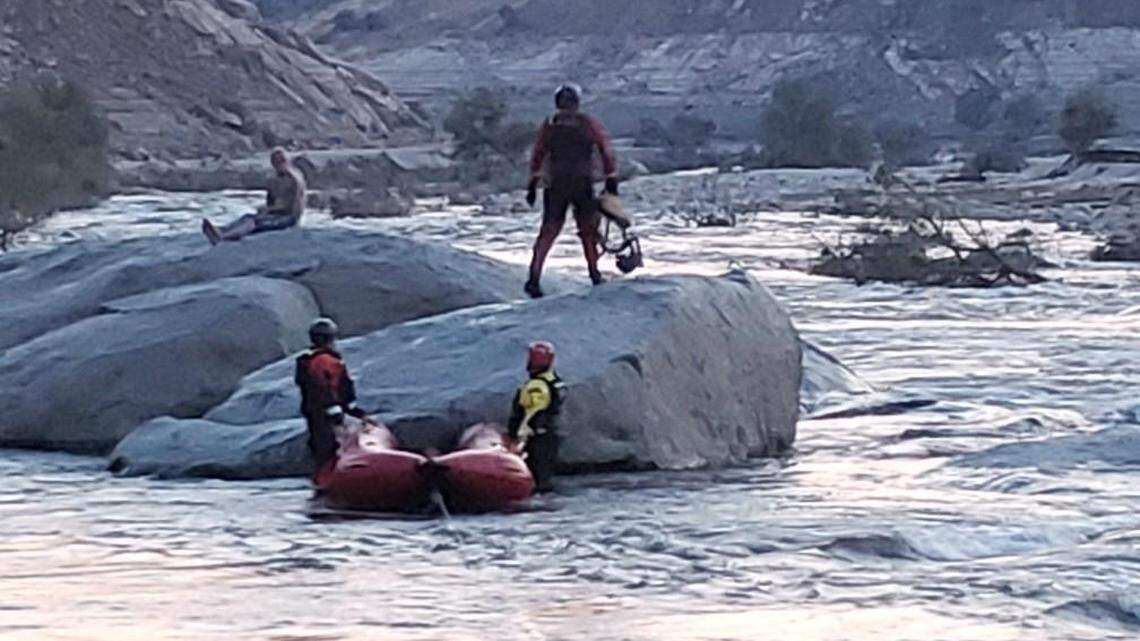 Two people were rescued and one is missing at the Kaweah River on Slick Rock on Friday, April 28, 2023.