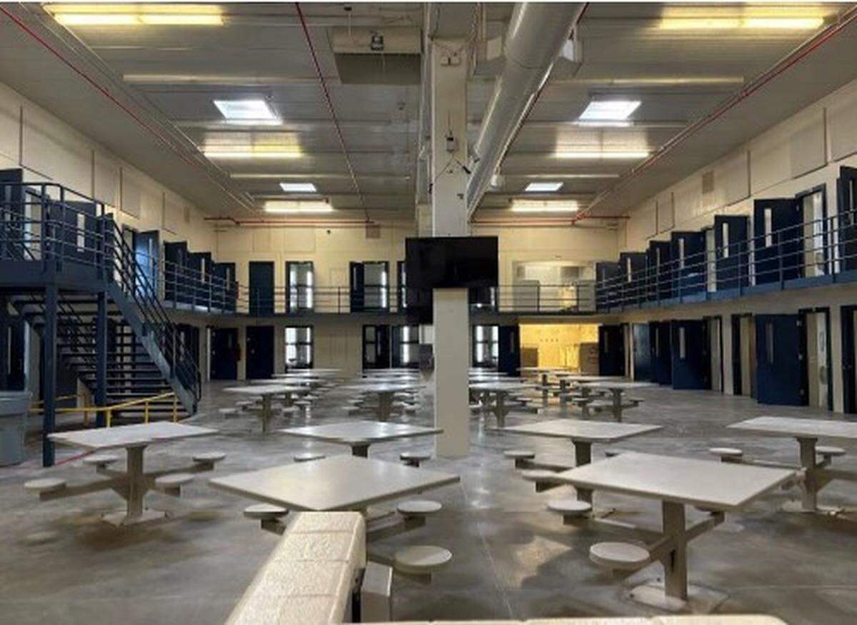 Day room area of California City Immigration Processing Center provided by private prison operator CoreCivic in court filings.