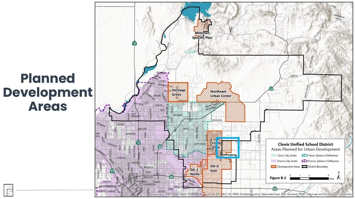 Clovis Unified identified the growth areas within the district's attendance boundary in a board facilities workshop in April 2026.