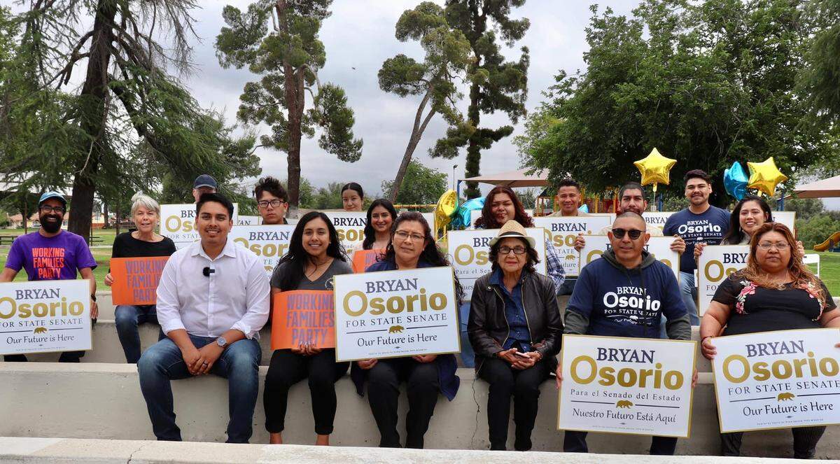 Delano’s mayor Bryan Osorio, front left, is one of the candidates in the California’s State Senate District 16 race. The son of immigrants has the backing Dolores Huerta and the Dolores Huerta Foundation Action Fund.