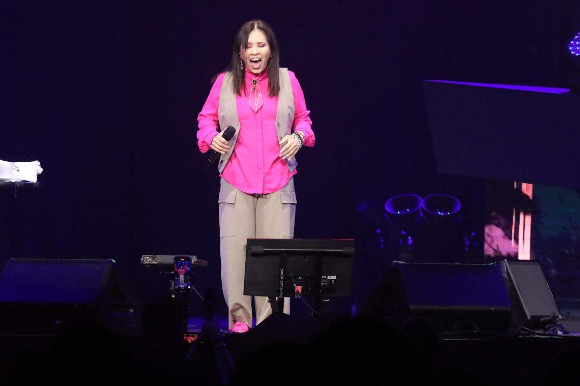 Mexican legend Ana Gabriel performs during her ‘Claro de Luna” Tour at Save Mart Center on Sept. 6, 2025, in Fresno.