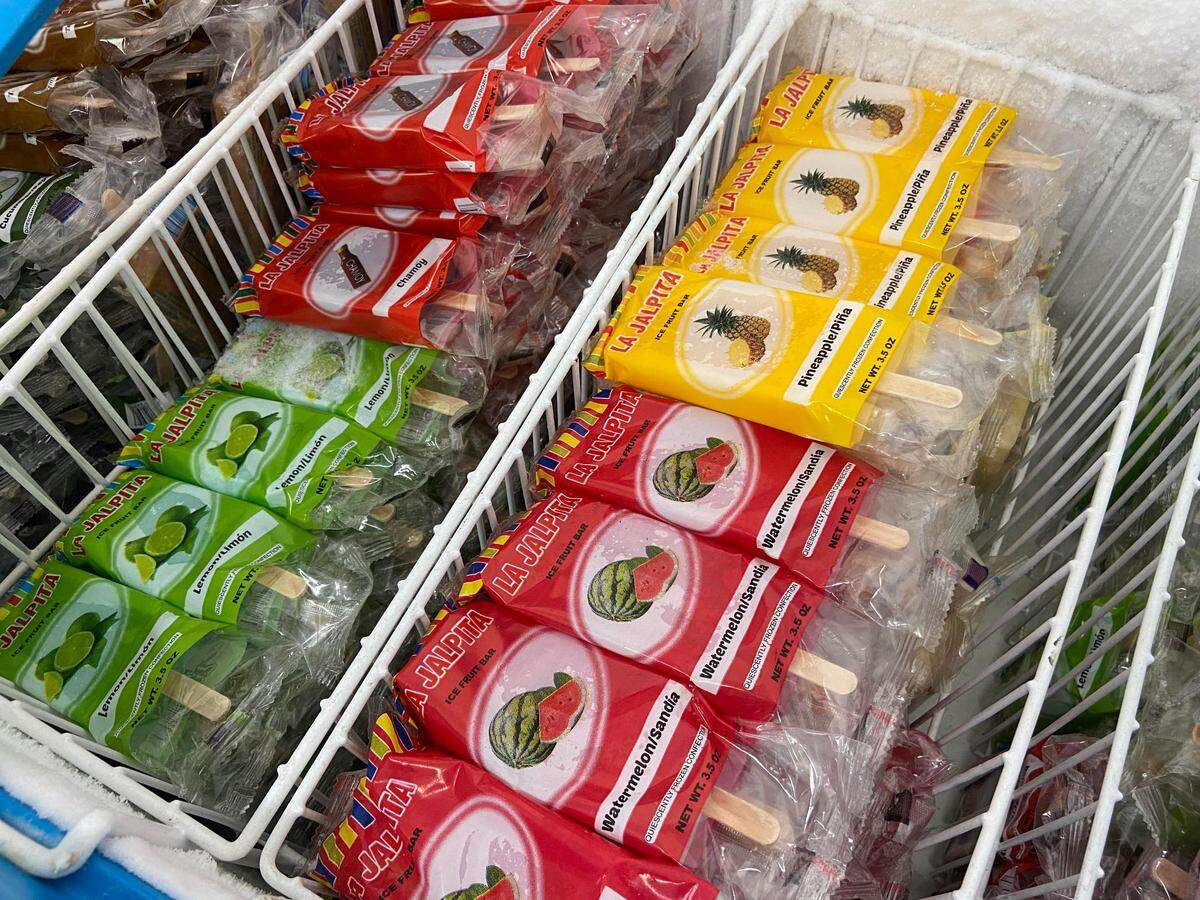 Fruit-flavored paletas (Mexican-style popsicles) like these are for sale at Paleteria La Jalpita on Ventura Avenue.