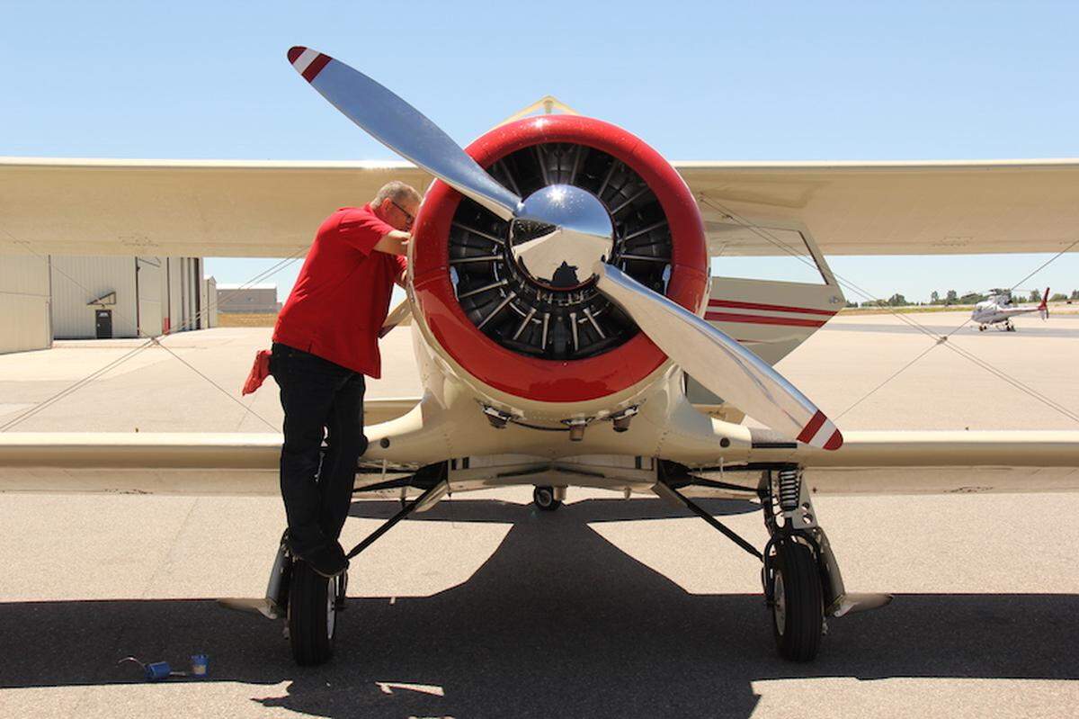 Pat Napolitano, a Clovis pilot, works on his Beechcraft Staggerwing airplane, "Queenie." Napolitano's friends say Napolitano was piloting Queenie when it crashed near Sante Fe, New Mexico, on Friday, May 25, 2018. According to local reports, the pilot was killed.
