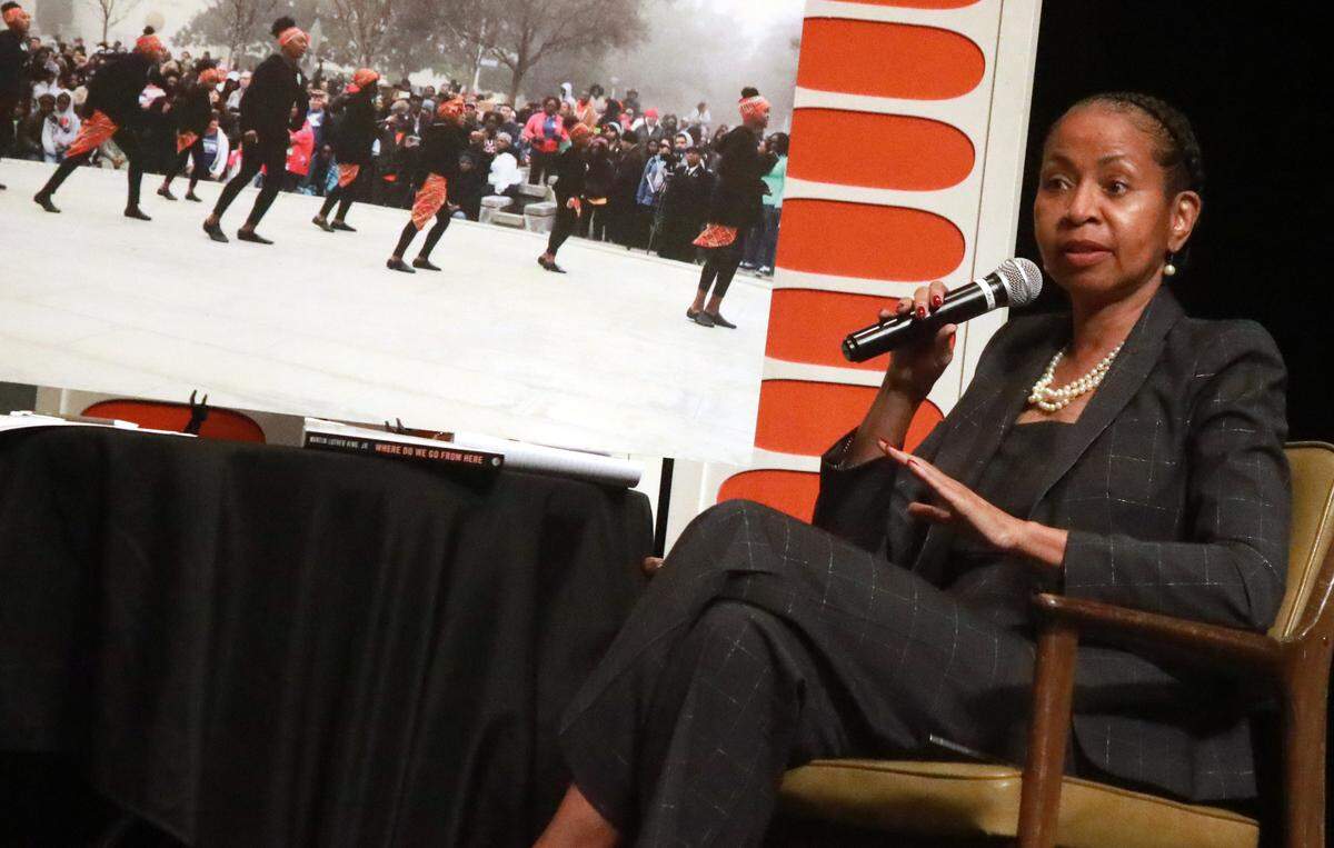 Wendy McCully, executive director of the Fresno Unified School District Foundation, said Martin Luther King Jr.’s words from the 1960s resonate in today’s environment. McCully spoke at the MLK Commemoration at the Fresno Veterans Memorial Auditorium on Jan. 20, 2025.