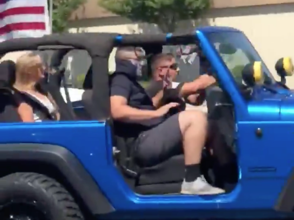 A blue Jeep that was occupied by three people struck two women in the middle of the road during a protest for George Floyd in Visalia, CA. Video of the incident shows a blue Jeep in traffic then accelerating directly toward two women on the street.