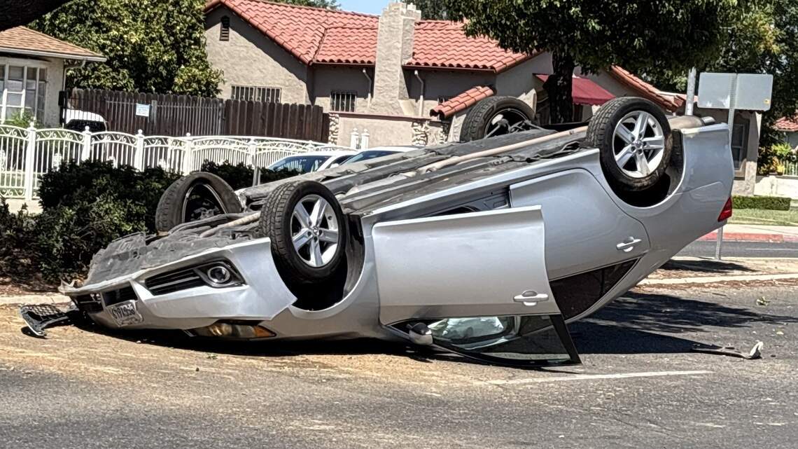Rollover crash sends 83-year-old man to hospital, Fresno police say
