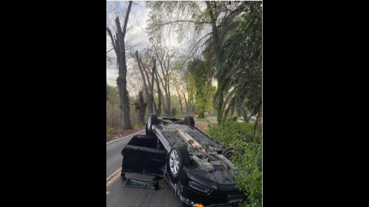 Merced police say this car rolled over near Bear Creek after the driver had been drinking.