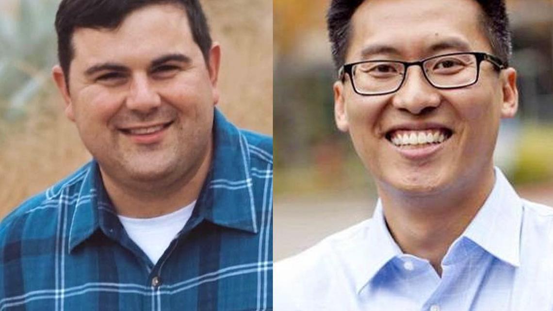 A composite photo of California congressional candidate Republican David Giglio, left, and Republican Assemblymember Vince Fong, right. Both are vying for Kevn McCarthy’s 20th District seat.