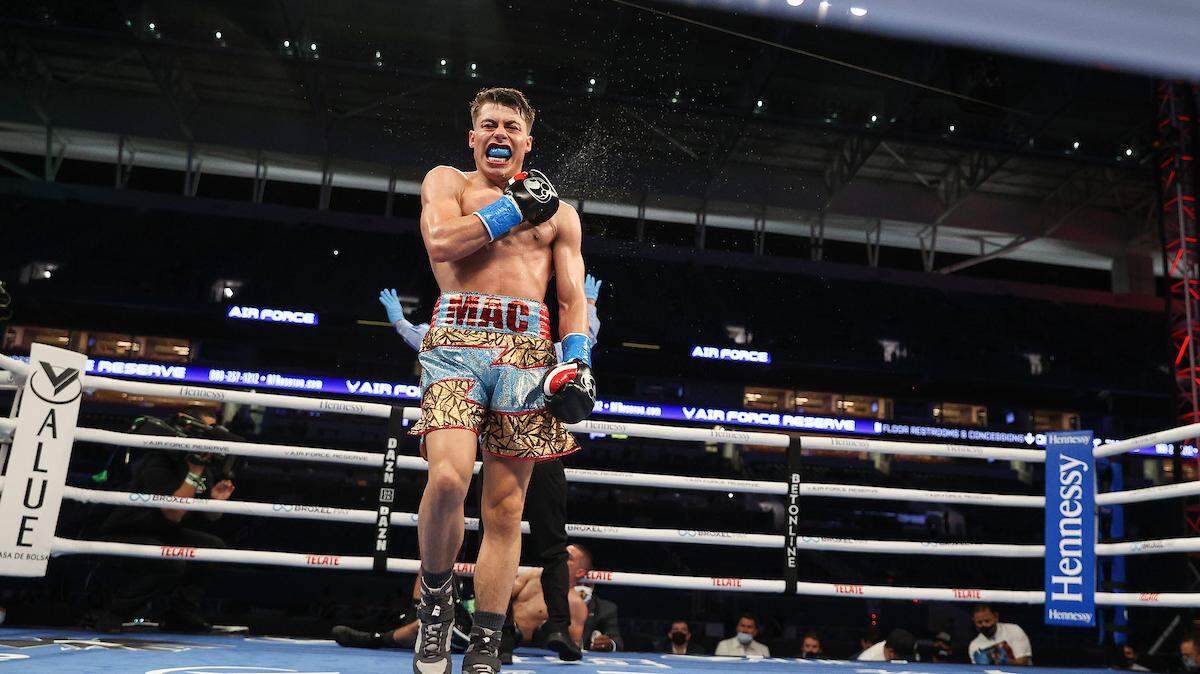 Marc Castro of Fresno, Calif., has won his second professional fight after defeating John Moraga by a knockout during their junior lightweight bout at the Hard Rock Stadium in Miami, Fla., on Saturday, Feb. 27, 2021. Castro is 2-0 both by KOs.