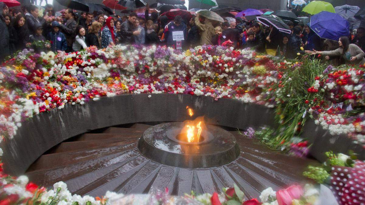 Armenians weathered the rain to participate in the Commemoration of the Armenian Genocide on April 24, 2015 in Yerevan, Armenia.