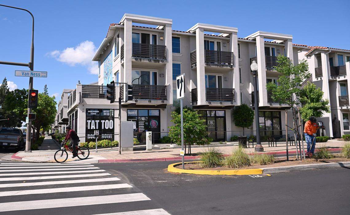 The Lede by Granville Homes on Van Ness Street, photographed Wednesday, April 22, 2026 in Fresno. Granville Homes has posted its urban portfolio for sale. 