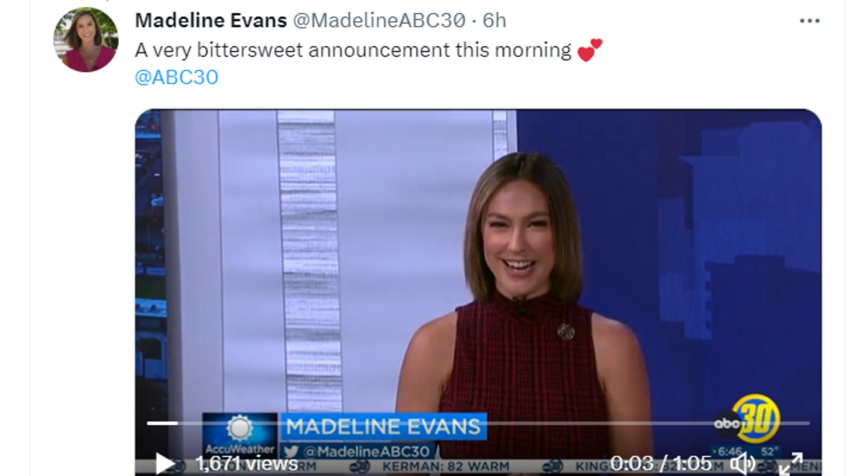 Madeline Evans announced she would be leaving ABC30 Actions News. April 28 is her last day on air.