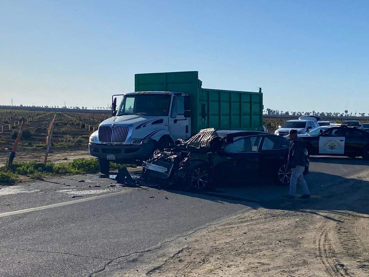 Officers investigate where a school bus carrying special needs children was involved in a suspected DUI crash in Fresno County on Wednesday, Feb. 15, 2023.