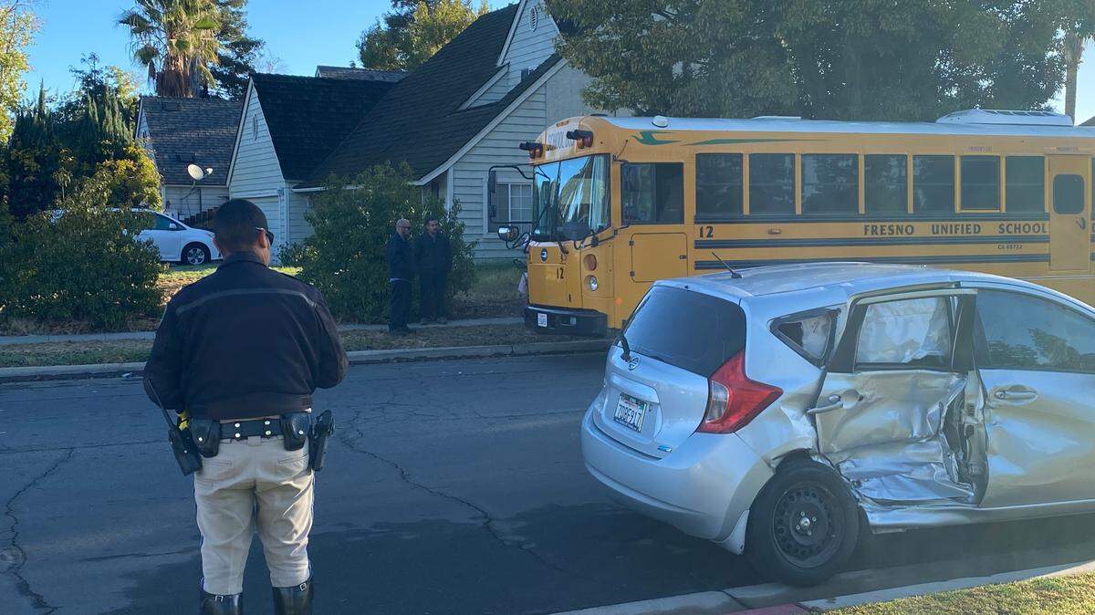 The single child on a Fresno school bus was not hurt in a crash Wednesday, Nov. 2, 2022, California Highway Patrol said.