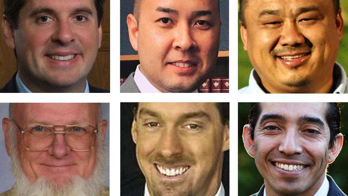 Congressional District 22 candidates are top left to right top, Devin Nunes, Andrew Janz, Bobby Bliatout; and bottom left to right,  Brian T. Carroll, Bill Merryman, Ricardo Franco.