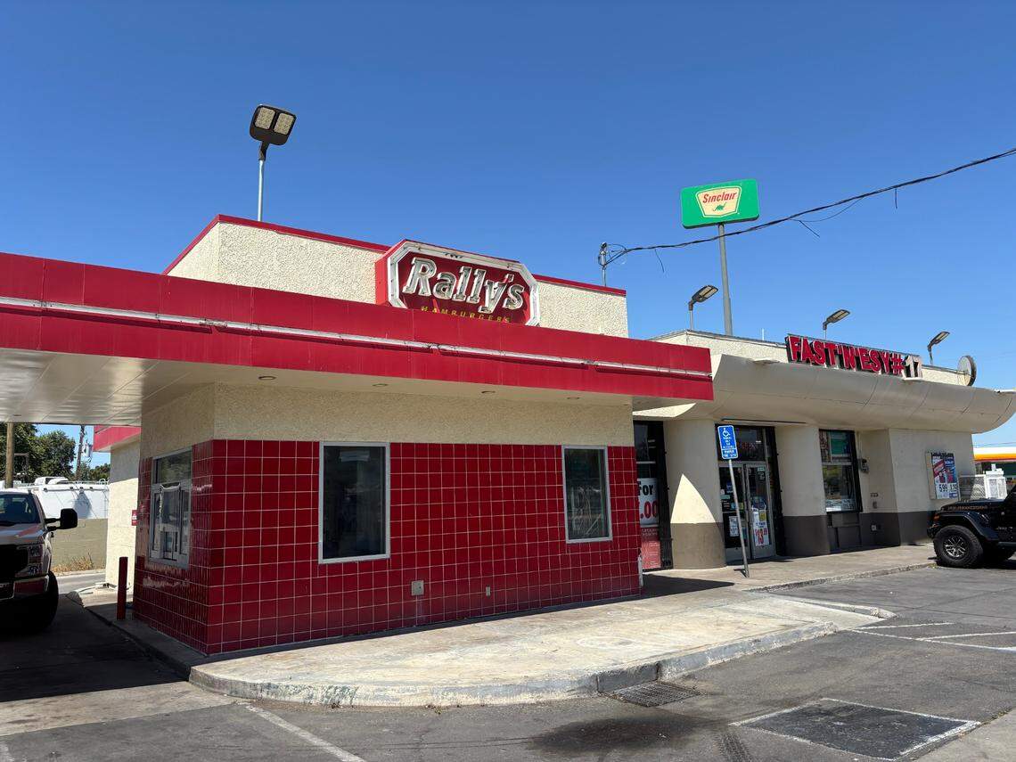 The Rally’s at Highway 99 and Olive Avenue has closed to make way for a highway improvement project.