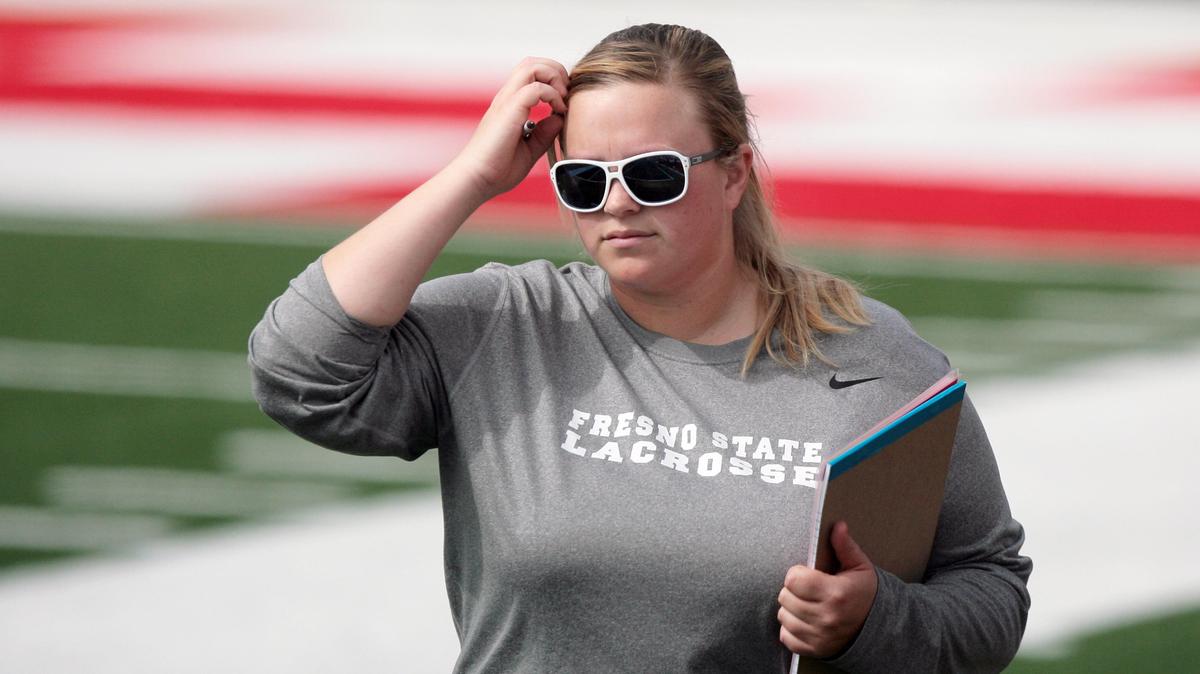 Fresno State women’s lacrosse coach Jessica Giglio walks the sideline during a 2012 Bulldogs game. The program had been under investigation after university and athletics department officials received complaints from former player and parents about Giglio and the state of the program.