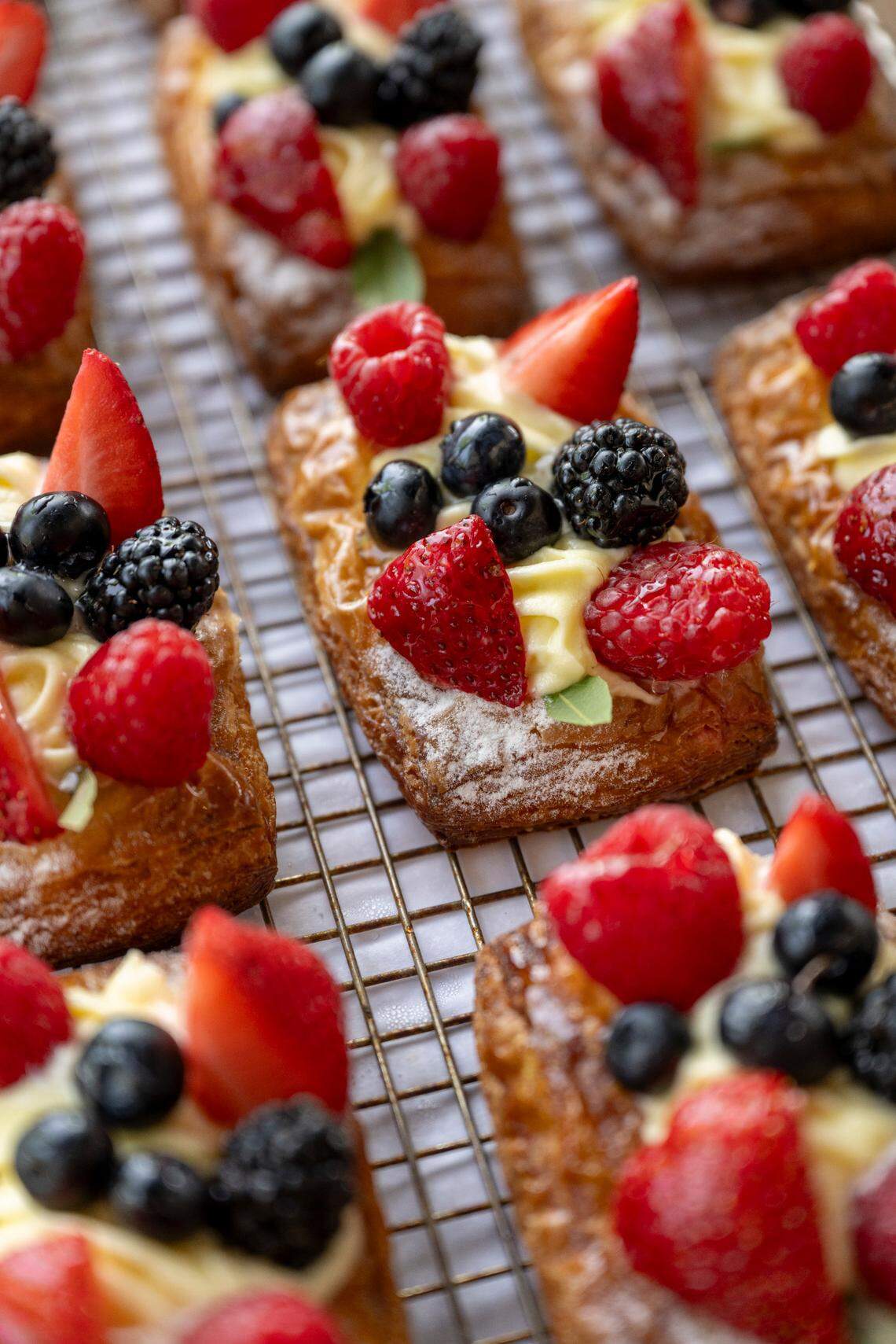 Close up of fruit pastry at a Paris Baguette location