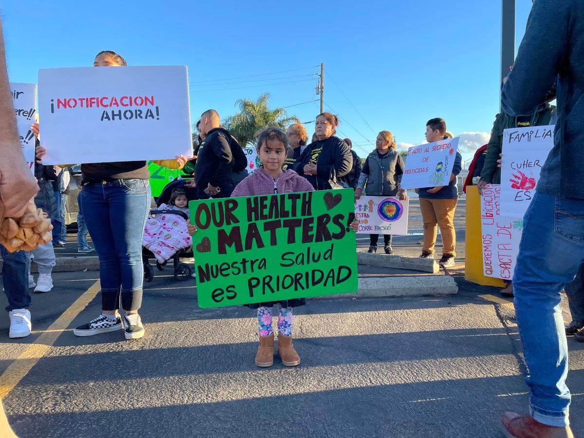 Central Valley residents, farmworkers and pesticide reform advocacy groups attend a public hearing on the pesticide notification program hosted by the California Department of Pesticide Regulation in Orosi, California on November 9, 2022.