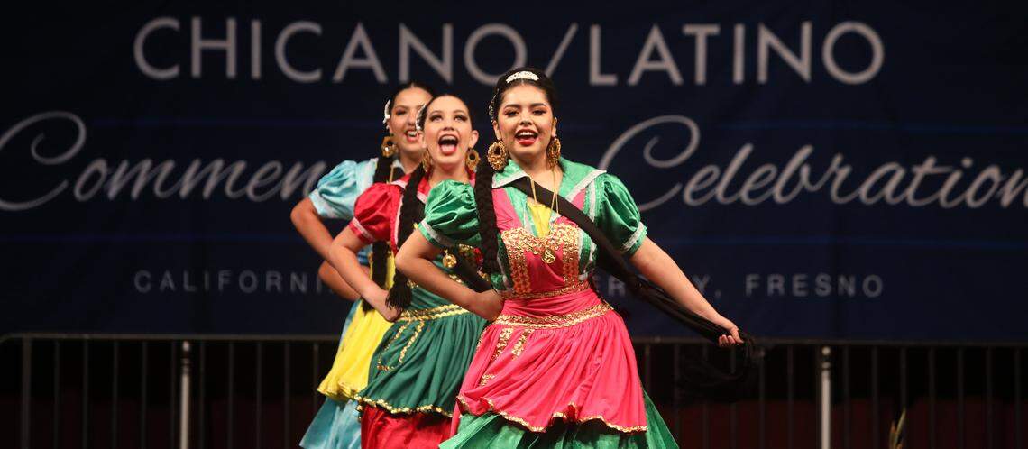 Los Danzantes de Aztlán performed during the 47th Chicano/Latino Commencement Celebration at the Save Mart Center on May 20, 2023.