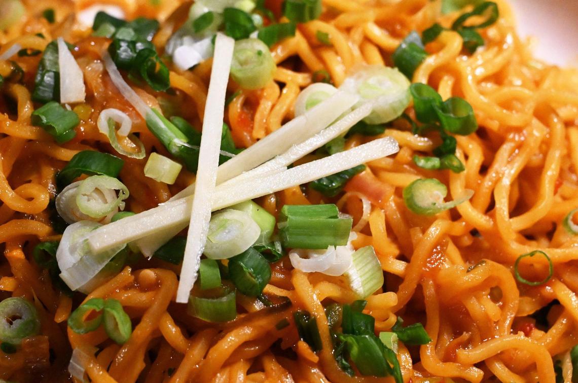 The Indo-Chinese noodle dish is a popular street food in India that’s now on the menu at Mandeep Pelia and her husband Manpreet Singh’s new Gulab Indian Bistro.