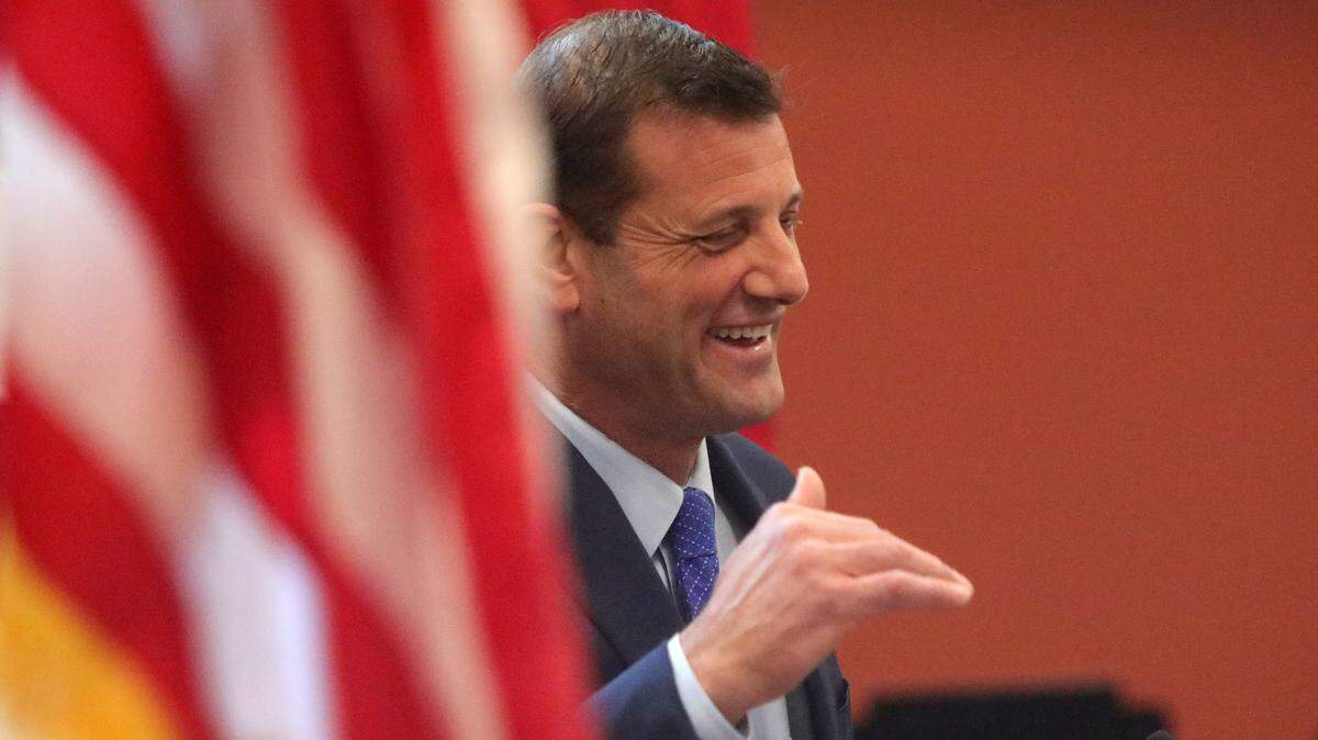 Rep. David Valadao, R-Hanford, spoke at the public swearing-in ceremony for Assemblymember Alexandra Macedo, R-Tulare, at the Tulare City Council Chambers on Jan. 31, 2025.
