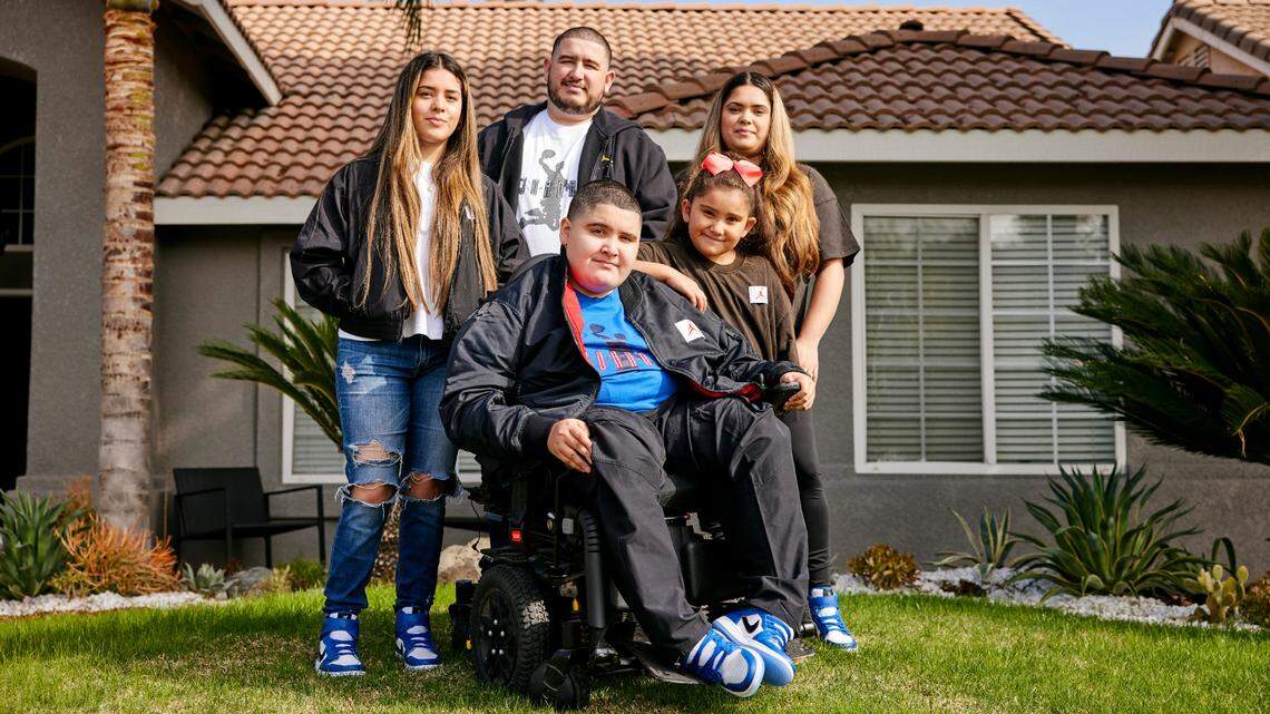Jordan Carranza, posing with his family in Tulare, California. The 13-year-old designed his own pair of Jordan Brand sneakers.