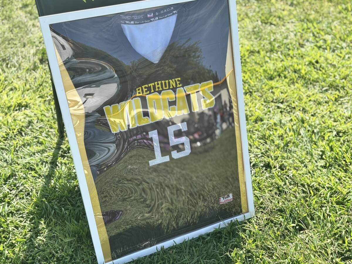 A jersey of Corday Brown’s Edison-Bethune Charter Academy was presented to his family at the school.